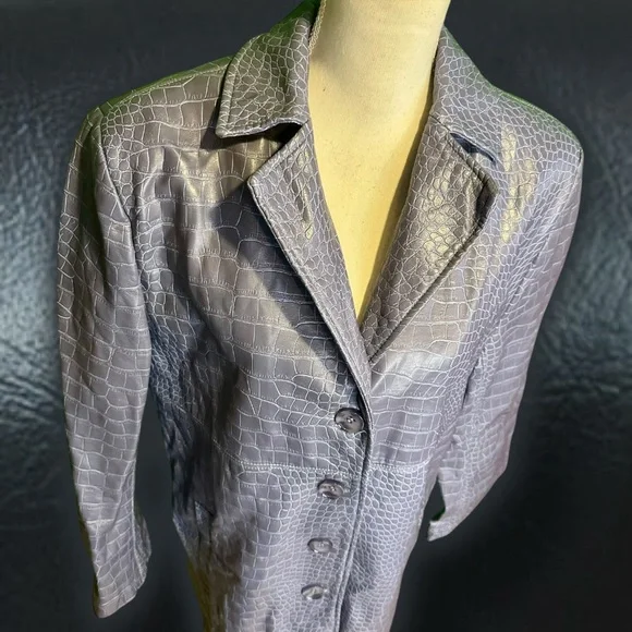 NWOT Hosbjerg Vegan Leather ‘Irah Croc Embossed Coat’ in “Dust Blue” Size Medium - Picture 9 of 16